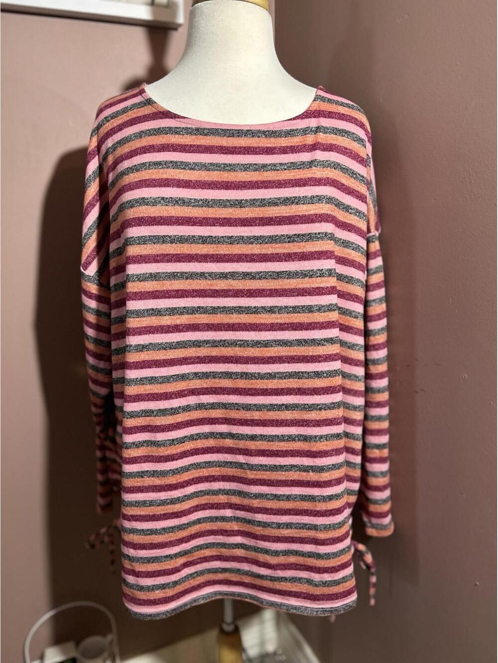 Lane Bryant Pullover Top Womens 22/24 Long Sleeve Multicolor Striped Side Ties